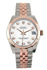 Rolex Datejust 31 White Diamond Dial Fluted Bezel 18K Rose Gold Two Tone Jubilee Ladies Watch 178271